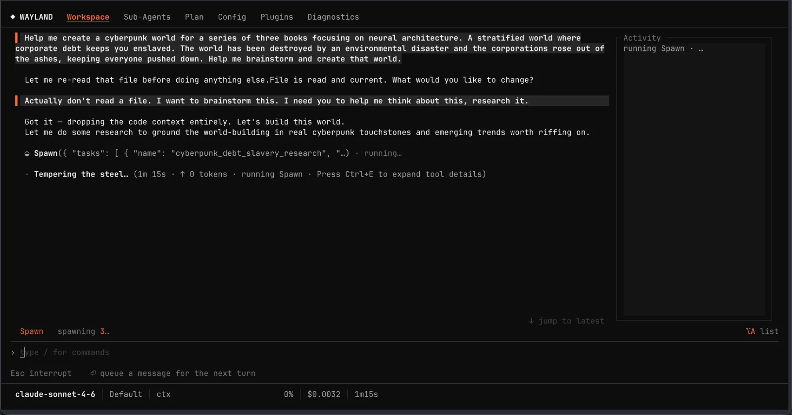 Wayland Core - a sub-agent swarm running