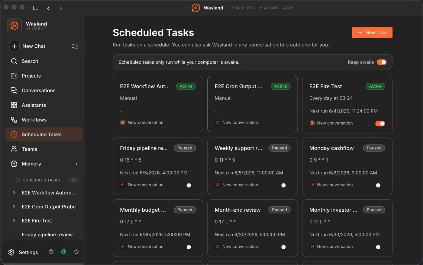 Wayland scheduled tasks — recurring work on autopilot